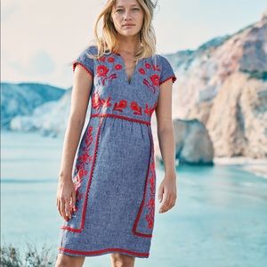 Boden 10L Bea Chambray Embroidered Dress
